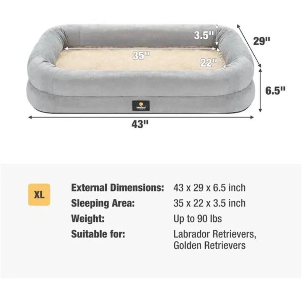 Orthopedic Large Dog Bed with 4 Bolsters and Removable Washable Cover, XL, Cream
